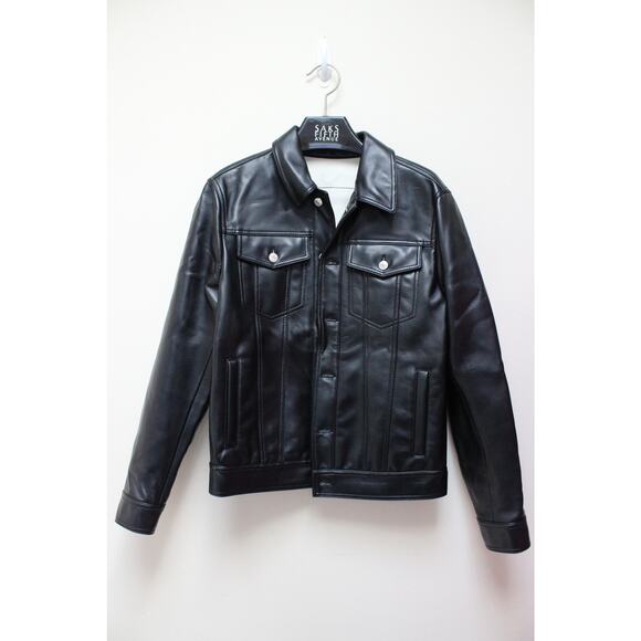 MSGM Black Faux Leather Trucker Button Down Jacket Size 48/Medium - Picture 2 of 6